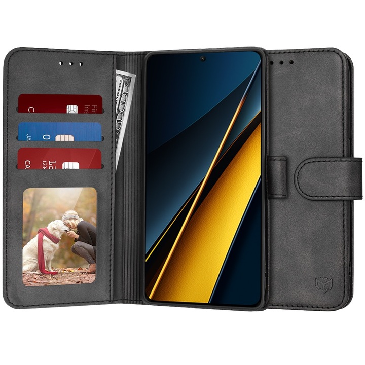 Husa Protectie pentru Xiaomi Poco X6 Pro, Cipsir Safe, Diary Book, J57, Piele ecologica, Deep Dark