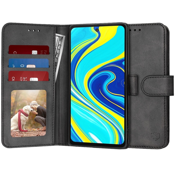 Xiaomi Redmi Note 9S / Note 9 Pro / Note 9 Pro Max tok - Naplókönyv - Bőr - Fekete