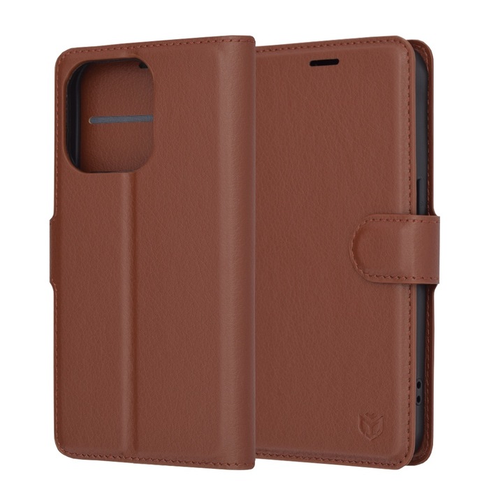 Калъф с висока степен на защита за iPhone 15 Pro, Tuds Armor, Leather Folio, T67, Екологична кожа, Deep Brown