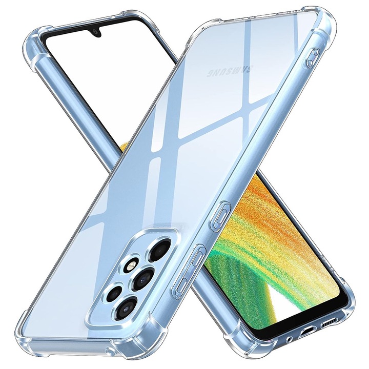 Husa protectie Mat-Tech compatibila cu Samsung Galaxy A33 5G, Protectie Camera, Colturi anti-soc, Decupaje Precise, Rezistenta la impact, Margini ridicate pentru protectia ecranului, Transparenta