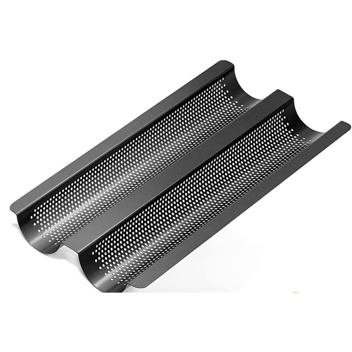 Тава за печене за 2 франзели, неръждаема стомана, черна, 38x16.2см, с незалепващ ефект