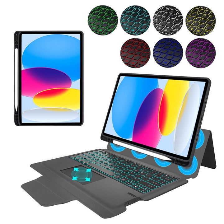 Smart Keyboard Case за iPad 10 2022 10.9/11 2025 + фолио, Tuds Shield, A53, Premium Lexgard, Pitch Black
