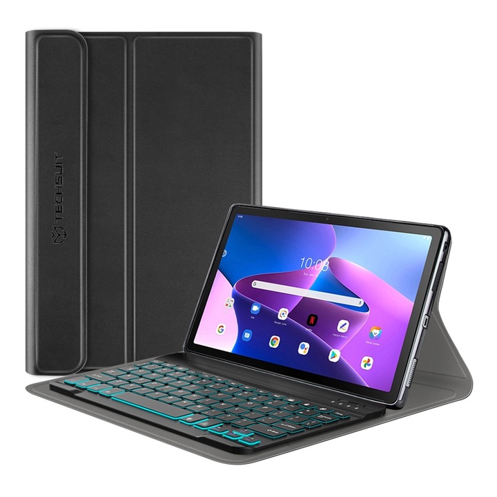 Калъф fixGuard CozyTab Case, Pencil Holder / RGB Wireless Magnetic Keyboard за Lenovo Tab M10 Plus Gen 3 TB-125F/TB-128F - Black