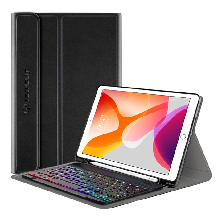 Калъф fixGuard CozyTab Case, Pencil Holder / RGB Wireless Magnetic Keyboard за iPad 10.2 (2019 / 2020 / 2021) - Black