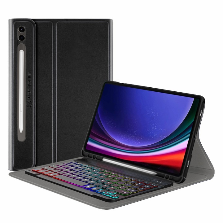 Калъф fixGuard CozyTab Case, Pencil Holder / RGB Wireless Magnetic Keyboard за Samsung Galaxy Tab S9 Plus - Black
