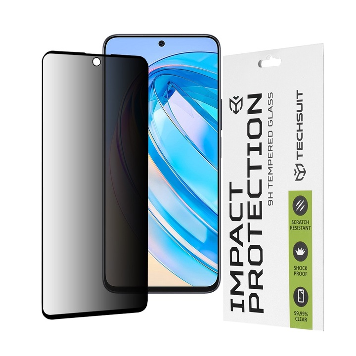 FixGuard felső képernyő privát üvegfólia, Honor X8a / X8 4G telefonhoz - fekete