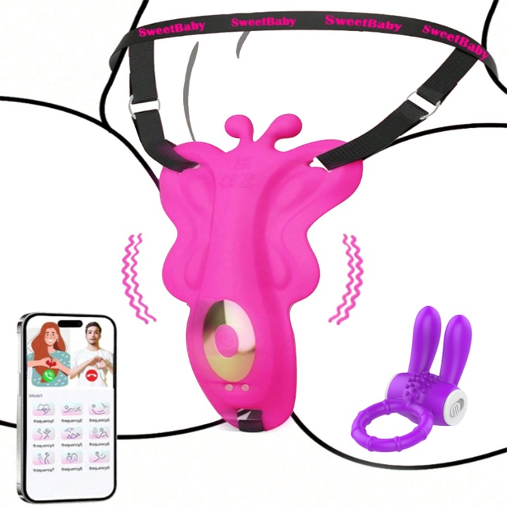 Bugyi vibrátor, 1 péniszgyűrű, MzcrJosv, kétrészes készlet, alkalmazásvezérlés, 9 rezgésmód, szilikon, vízálló, USB töltés, 10,2x6,1 cm, piros