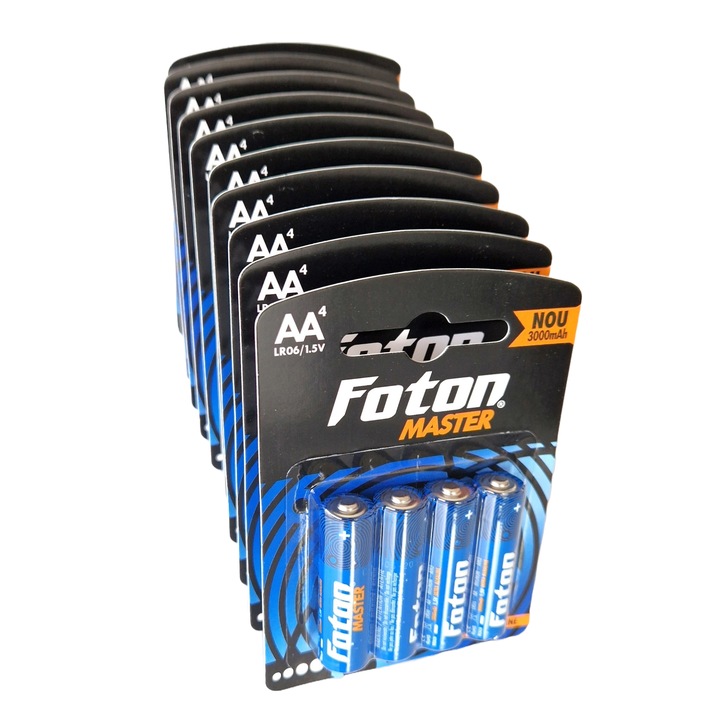 Set 40 baterii ultra-alcaline Foton Master LR6 (AA) 1.5V 3000mAh in blistere cu cate 4 baterii