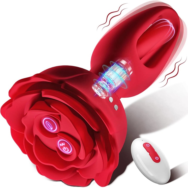 Vibrator 2in1 Obsessia® AnalRose, cu 9 moduri de vibratie diferite, cu 9 moduri de pulsatie, pentru stimularea punctului G, control de la distanta prin telecomanda, incarcare magnetica USB, silentios, jucarii sexuale premium