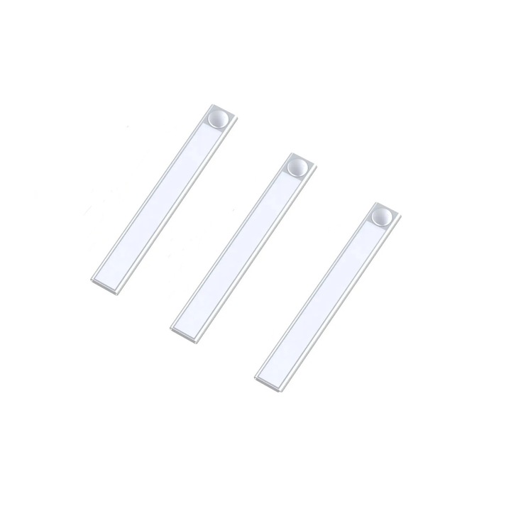 Set 3 lampi LED ULTRASLIM cu senzor de lumina si miscare, AHA PRINT®, 128 leduri cu lumina alba uniforma 3in1- calda, rece si neutra, intensitate reglabila, suport magnetic, 40cm, acumulator 1500mah - incarcare prin USB-C, pentru bucatarie, hol, dressing