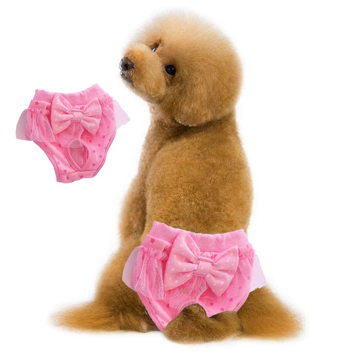 Pantaloni sanitari pentru caini, AMRNUGL, marime L, absorbabili, impermeabili, roz