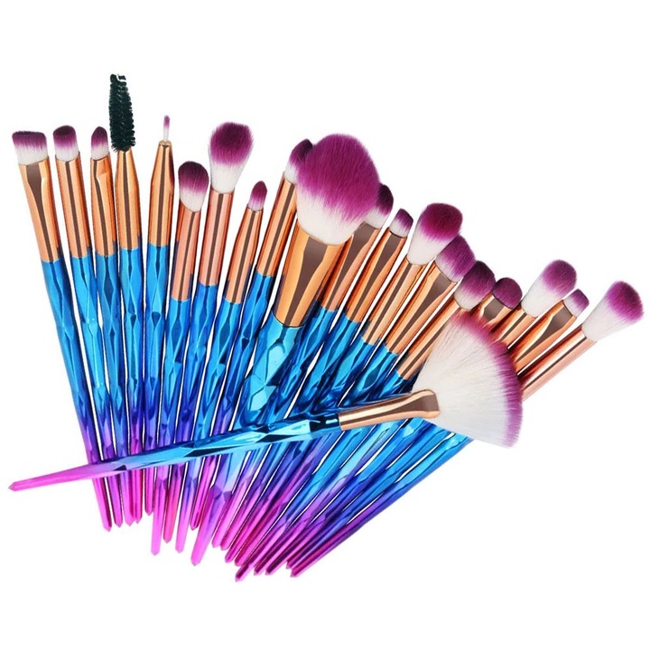 Set 20 Pensule Machiaj Multicolor, Aplicatoare pentru Fard de Pleoape, Fond de Ten, Blush, 1.3x19.2cm