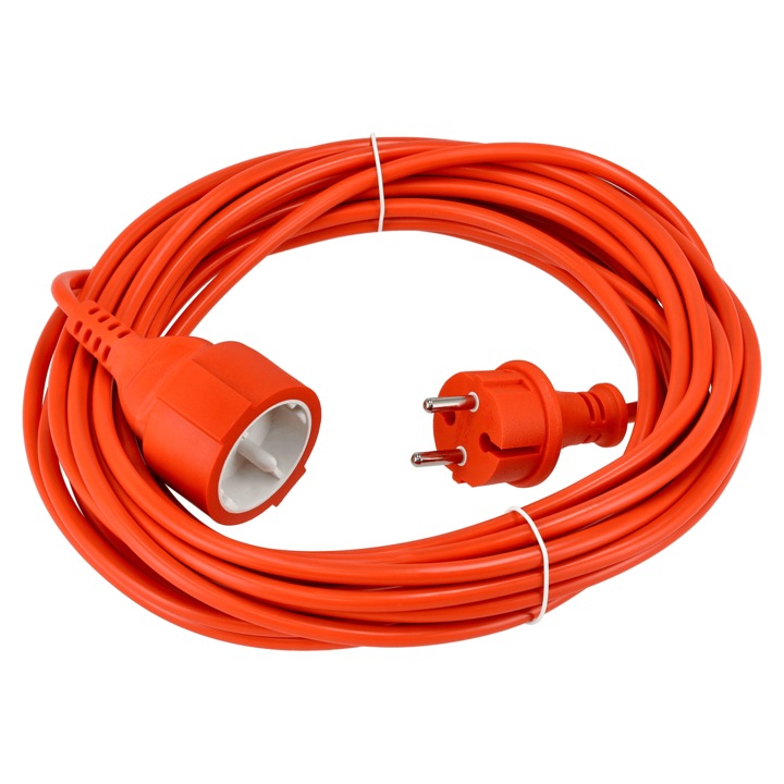 Градински удължителен кабел 10 м 2x1mm2, 1x 230V захранващ контакт, оранжев