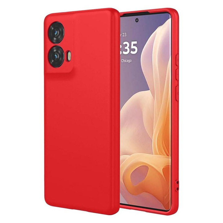 Силиконов гръб, съвместим с Motorola Edge 50 Fusion 5G, с вътрешност от велур, мат, червен, силикон