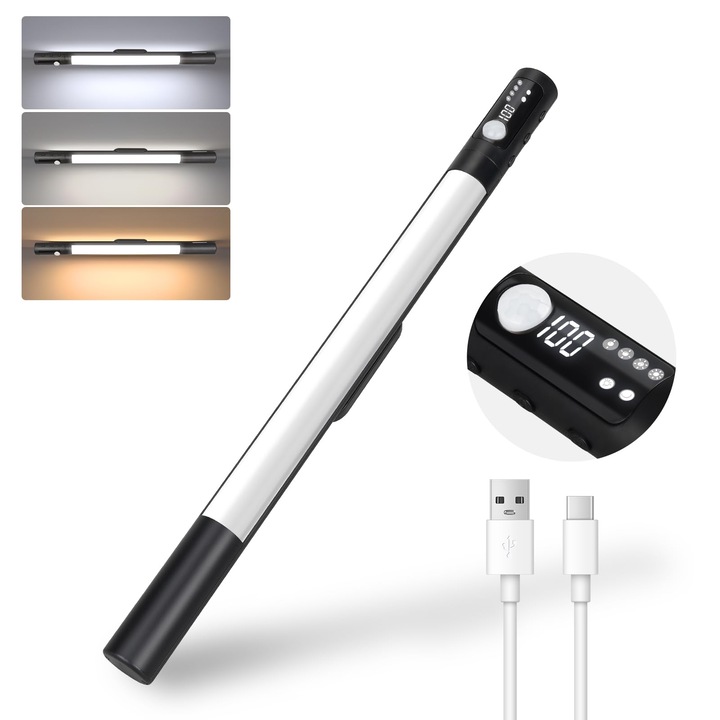 LED прожектори със сензор за движение, 3 режима, 2000mAh, 180° ротация, черни