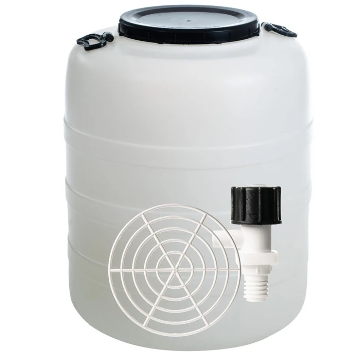 Bidon, confectionat din polietilena, cu presator si robinet, maner incorporat, capac, 60 x 73 cm, capacitate de 160 litri