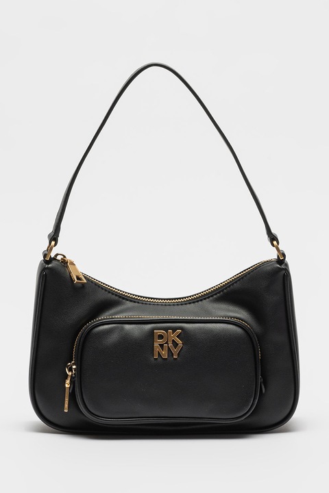DKNY, Geanta din piele cu bareta de umar si buzunar exterior cu fermoar Philo, Negru