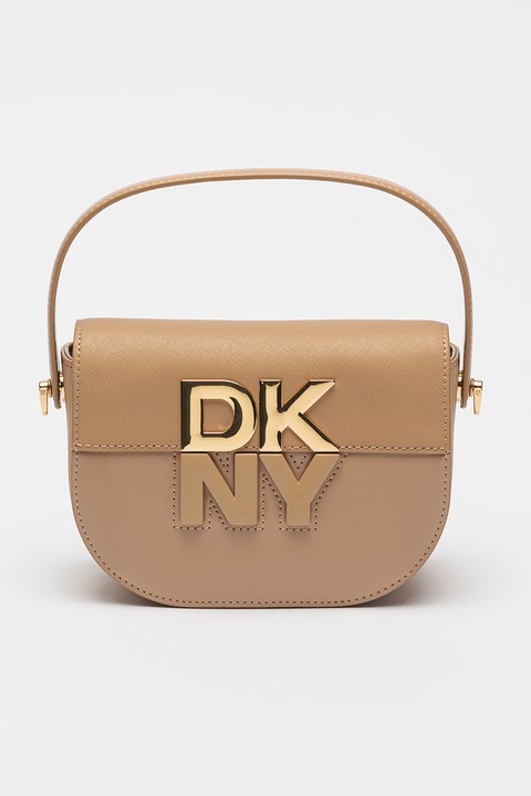 DKNY, Bőr crossbody táska logó rátéttel, Világos bézs