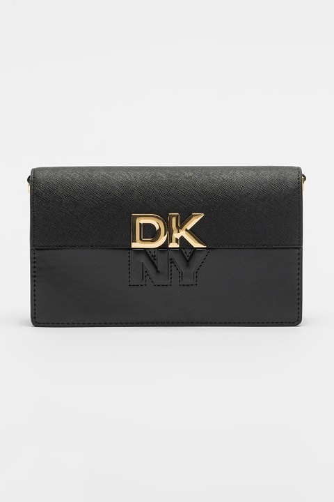 DKNY, Geanta crossbody din piele cu logo Echo, Negru