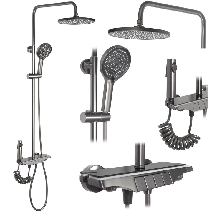 Душ комплект Rea Savio Titanium, С термостат, Титан