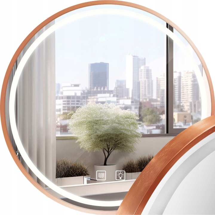 Tutumi LED Tükör 90cm MMJ Brush Copper, kerettel, szálcsiszolt réz, kör