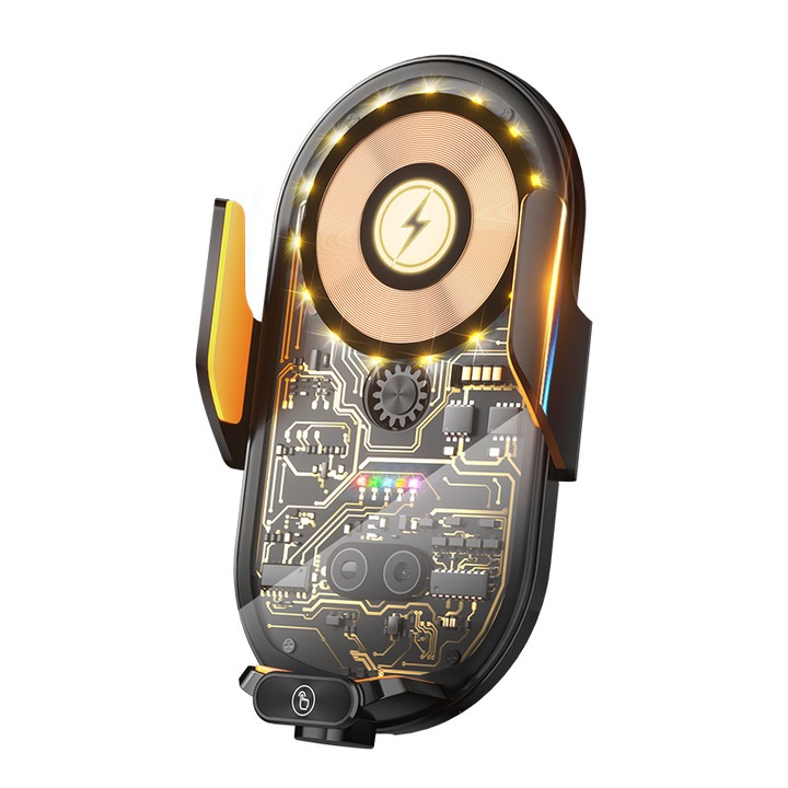 OEM Univerzális autós tartó, gyorstöltő Qi 15W, szellőzőcsipesz, ABS, 7 hüvelykes készülékekhez