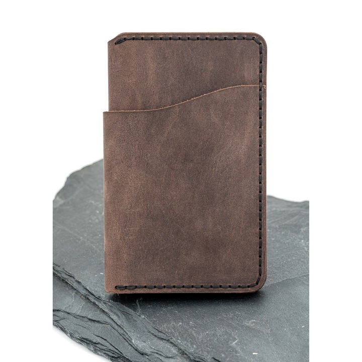 Portofel pentru talon auto, din piele naturala, lucrat manual, Maro inchis, 14x8.5 cm