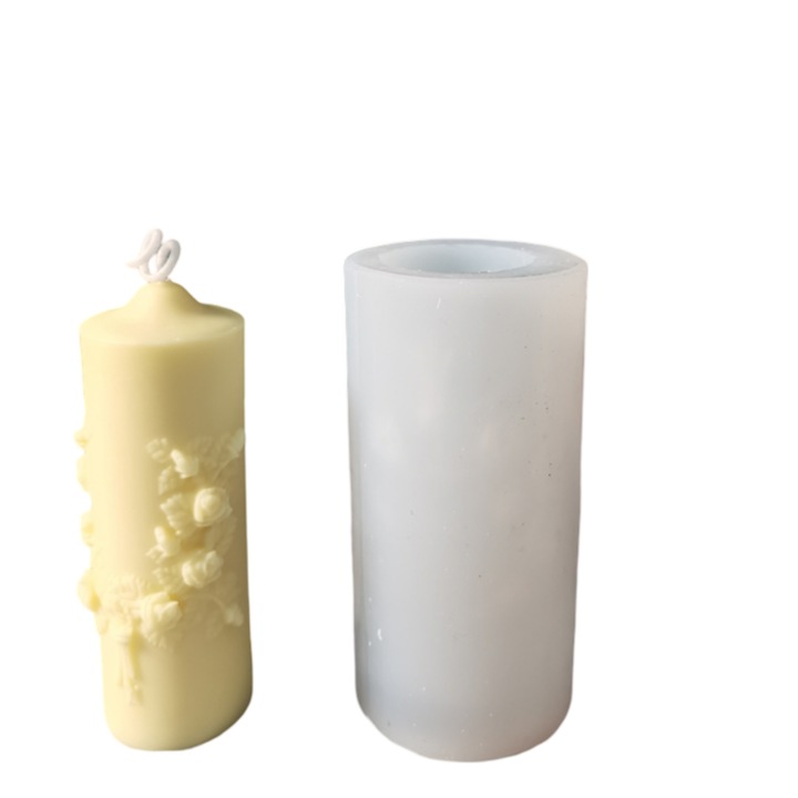 Matrita Silicon pentru lumanari decorative si sapun model conic decorat cu flori