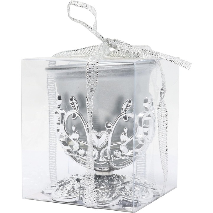 Candela de masa argintie, cu pluta si fitil, ambalata in cutie pvc