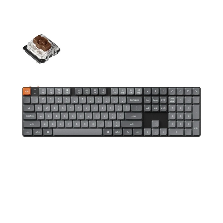 Механична клавиатура Keychron K5 Max QMK/VIA, RGB LED, Hot-Swappable, 2.4GHz, Безжична, Bluetooth 5.1, USB-C, Low Profile Gateron, Кафяви суичове