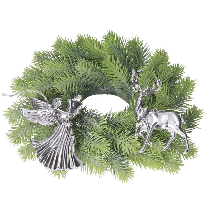 Glob de Craciun, Luka, renifer, argintiu, 12,5x7,5x1,5cm