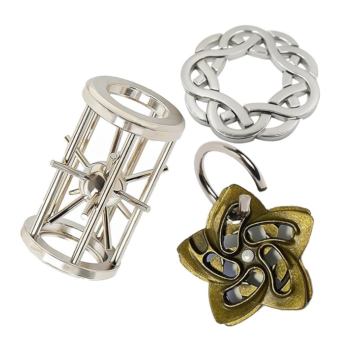 Комплект пъзели от цинкова сплав, злато/сребро, 3 части