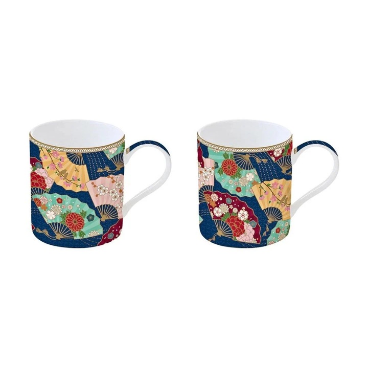 Set 2 cani, din portelan, EasyLife, 350 ml, Kyoto