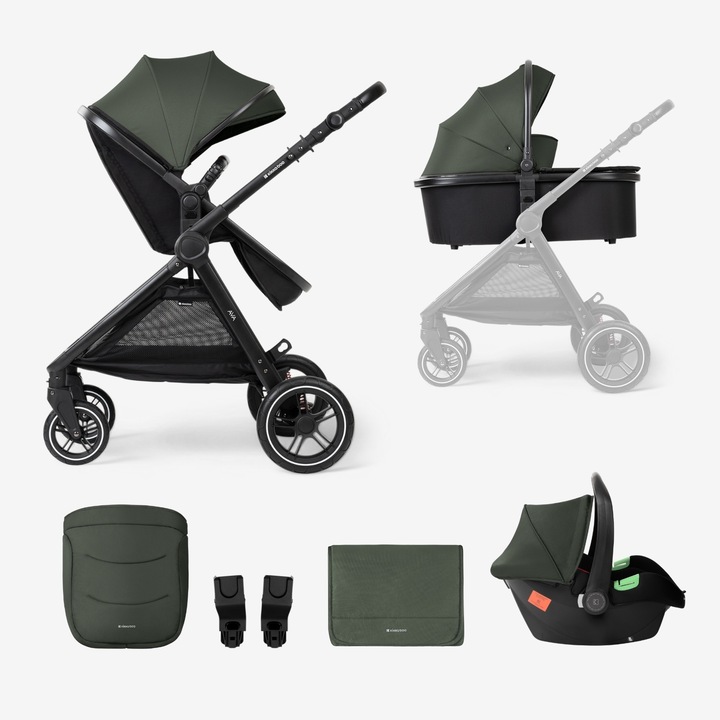 Комбинирана количка Kikkaboo, Ava, Army Green, с кош за новородено