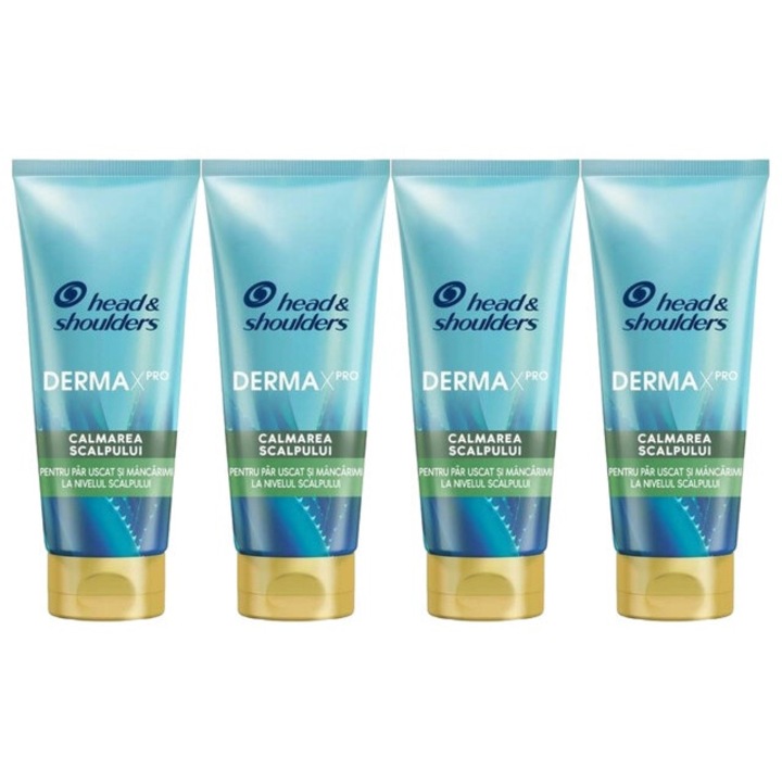 Комплект от 4 x Head&shoulders derma x балсам 200 ml успокояващ, дерматологично тестван, дълготрайна свежест, нежен към скалпа, нетоксичен, екологичен, блестящ външен вид, предотвратява дразнене на кожата, балансирано pH, ултра-нежно почистване