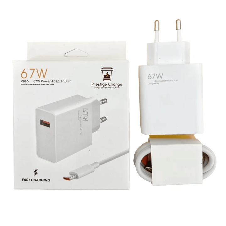 Зарядно TurboCharge 67W, PRESTIGE CHARGE®, за Xiaomi, RedMi, включен кабел 6A, USB към USB-C, пренос на данни и зареждане TurboCharge 120W, 1m