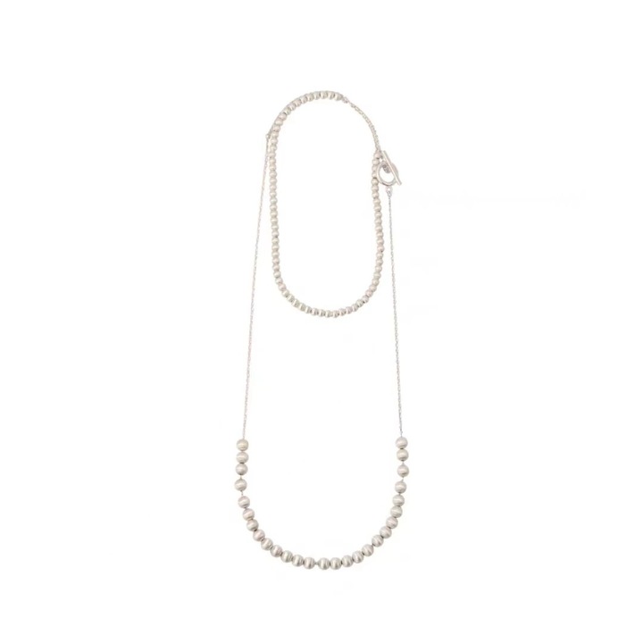 Дамско колие, Mед, Сребърно покритие, Бял, 80 см