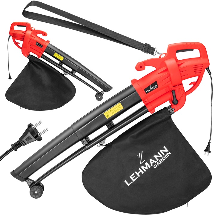 Suflanta si aspirator cu tocator pentru frunze Lehmann Limatik, electric, 3000 W, 13.2 m³/h debit aer, 270 km/h viteza aer, 45 l sac colector, RPM 14000/min, rosu/negru