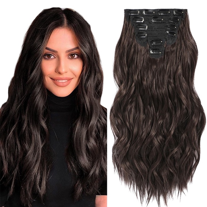 Extensii par RUICHENZHE, ondulate, lungi, maro inchis, 55cm