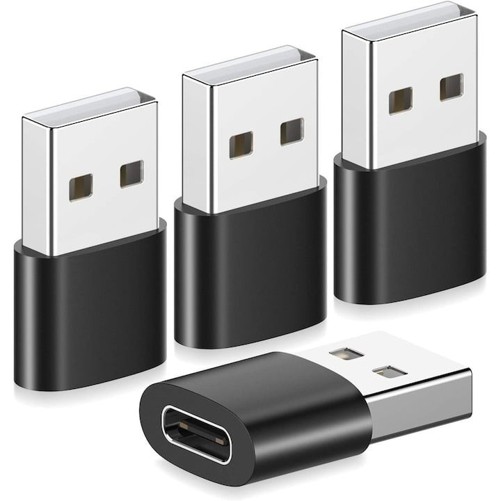 4 x Mini USB Type C-USB adapter szett, gyors átviteli sebesség, fekete, Dactylion®