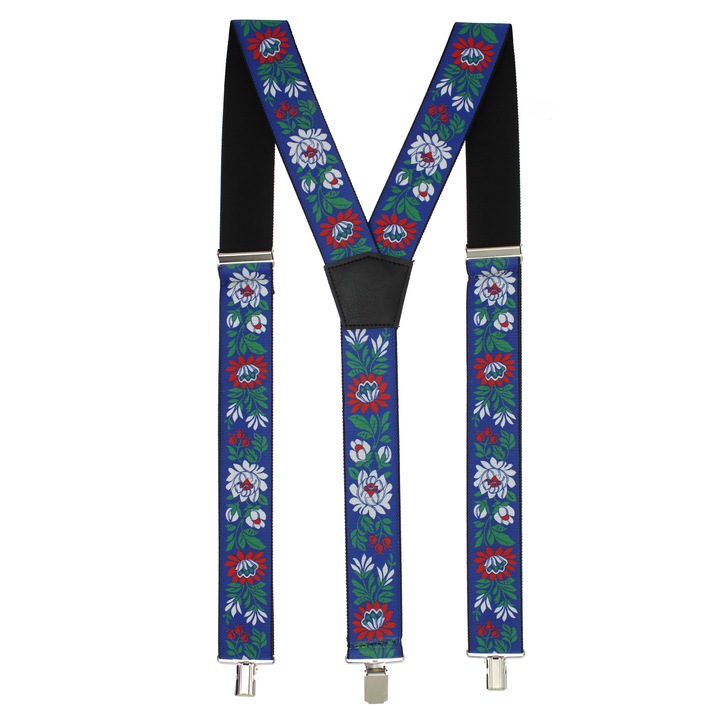 Тиранти, ButicCochet, синтетичен материал, с метални закопчалки, 40 мм, флорален десен, син - BR494