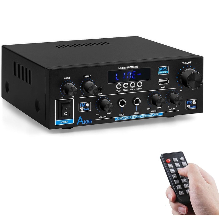 Цифров аудио усилвател OUYLAF AK-55, 600W, Bluetooth 5.0, 2 канала, черен
