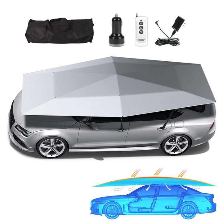 Покривало за кола, WALALLA, 4.2м, автоматично, с дистанционно, UV защита, сиво