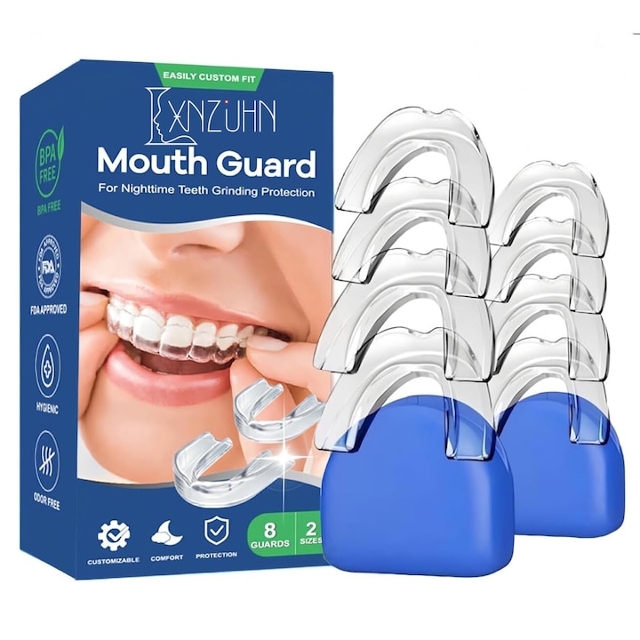 LXNZUHN Fogvédő készlet, 8 db, 2 méret, Hőre lágyuló műanyagok, Horkolásgátló, Átlátszó, Védődoboz