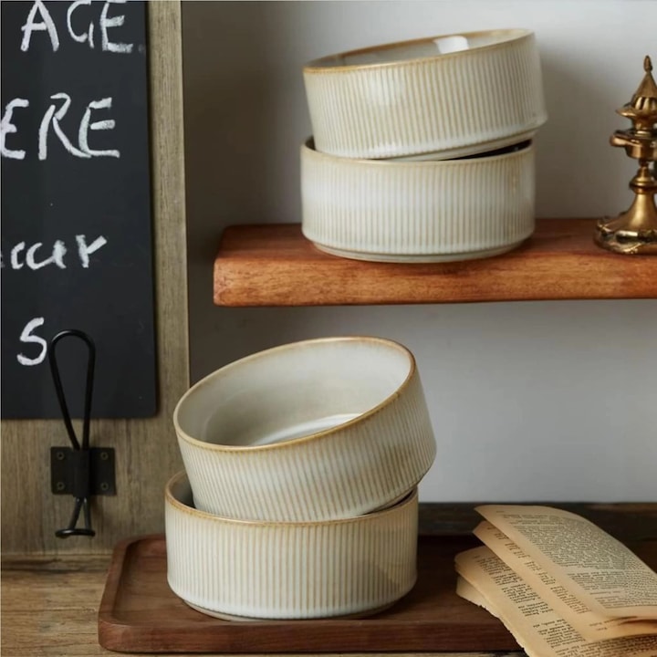 4 db-os bézs színű mázas kerámia mélytányér készlet, 580 ml, 14x6 cm, Callena Cappuccino