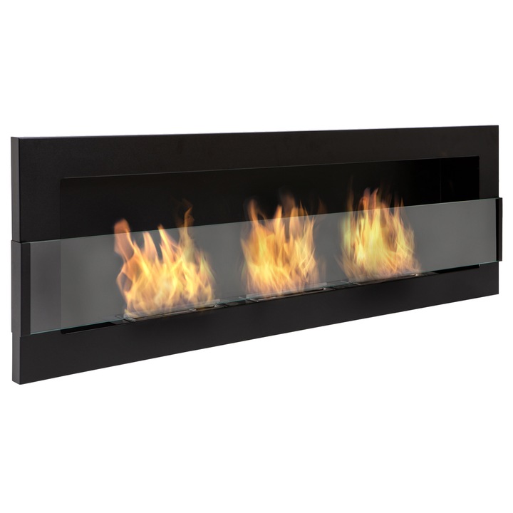Камина на биоетанол, 1200x400мм, Черна, Със стъкло, Висяща Биокамина на биогориво