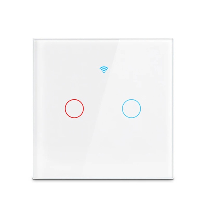 SMART dupla érintéskapcsoló -WIFI VVD, fehér laminált biztonsági üveg LED jelzővel