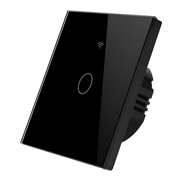 Intelligens kapcsoló érintéssel, USSPY®, okosotthon, Wifi, 1 csatorna, 10A, biztonságos üveg, kompatibilis a Tuya, Smart Life, Amaxon Alexa és Google Assistant készülékekkel, fekete