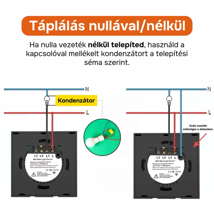 Intelligens kapcsoló érintéssel, USSPY®, intelligens otthon, Wifi, 1 csatorna, 10A, biztonsági üveg, kompatibilis a Tuya, Smart Life, Amazon Alexa és Google Assistant készülékekkel, szürke
