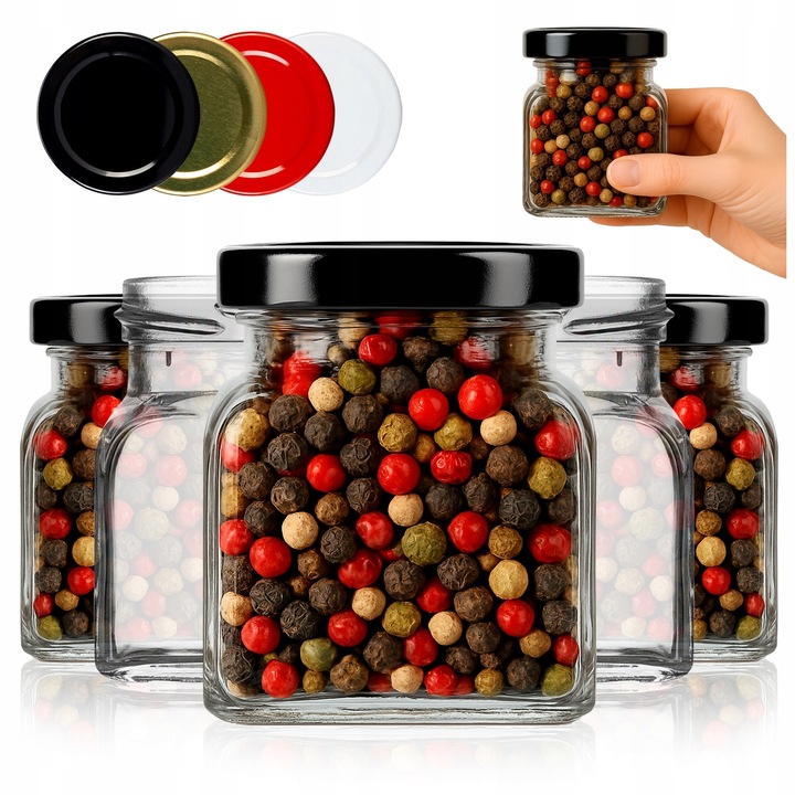 Set de borcane cu capace cu surub, Superbutelki, sticla/metal, pentru condimente/gem/confiture/miere, 120ml, multicolor, 50 bucati